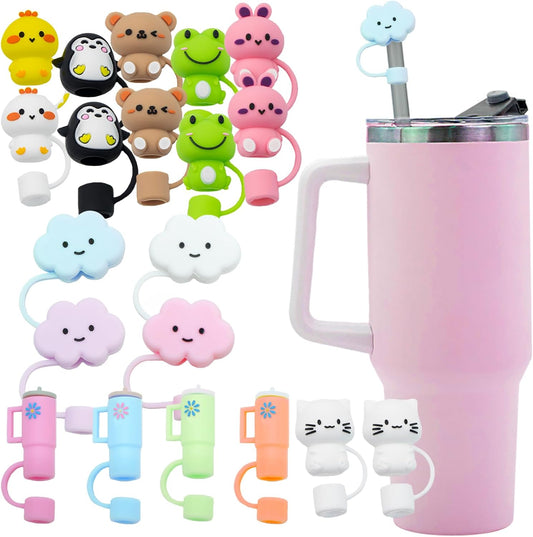 24 Pack Soft Silicone Cute Straw Cover Cap For 10mm Straws