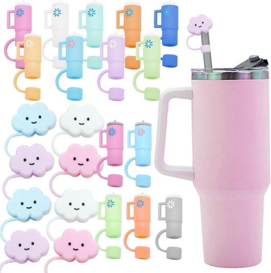 Cocurb 24 Pack Soft Silicone Cute Straw Lid for 10mm Straws