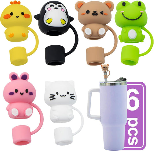 6 Pack Soft Silicone Animal Straw Cover Cap For 10mm Straws