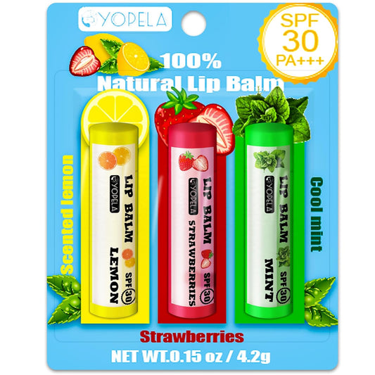 Yopela 3 Pack SPF Lip Balm Sets - SPF 30 - 3 Delicious Flavors
