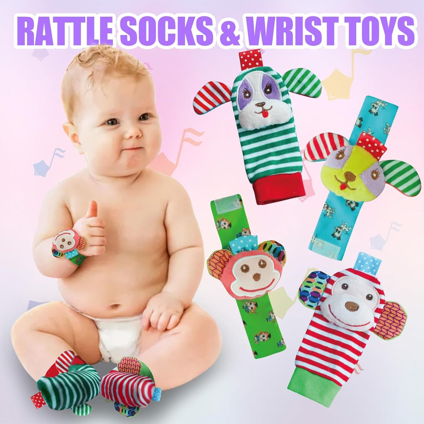 4 Pcs Baby Rattles Toys for 3-12 Month