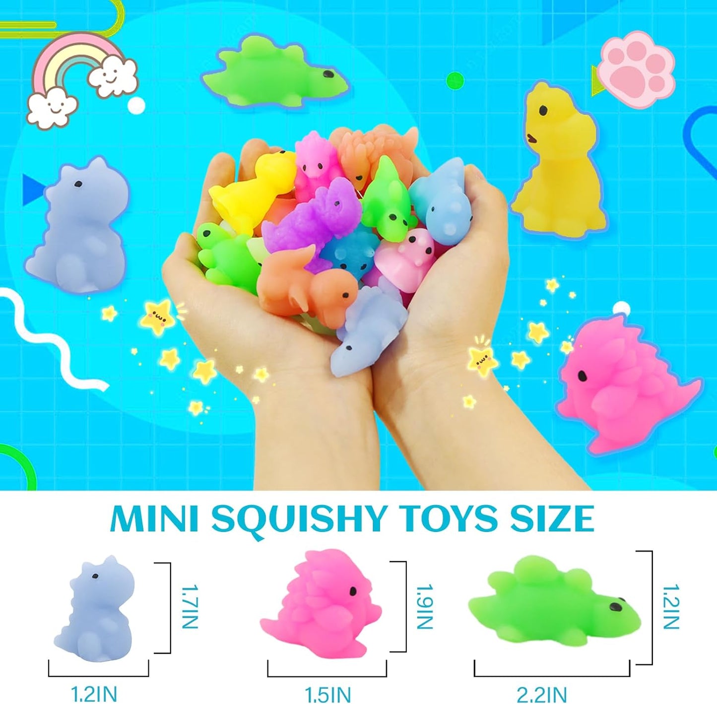 Squishes 25 Pcs Tiny Mochi Squishy Toys for Kids Age 3+ - Dinosaurs