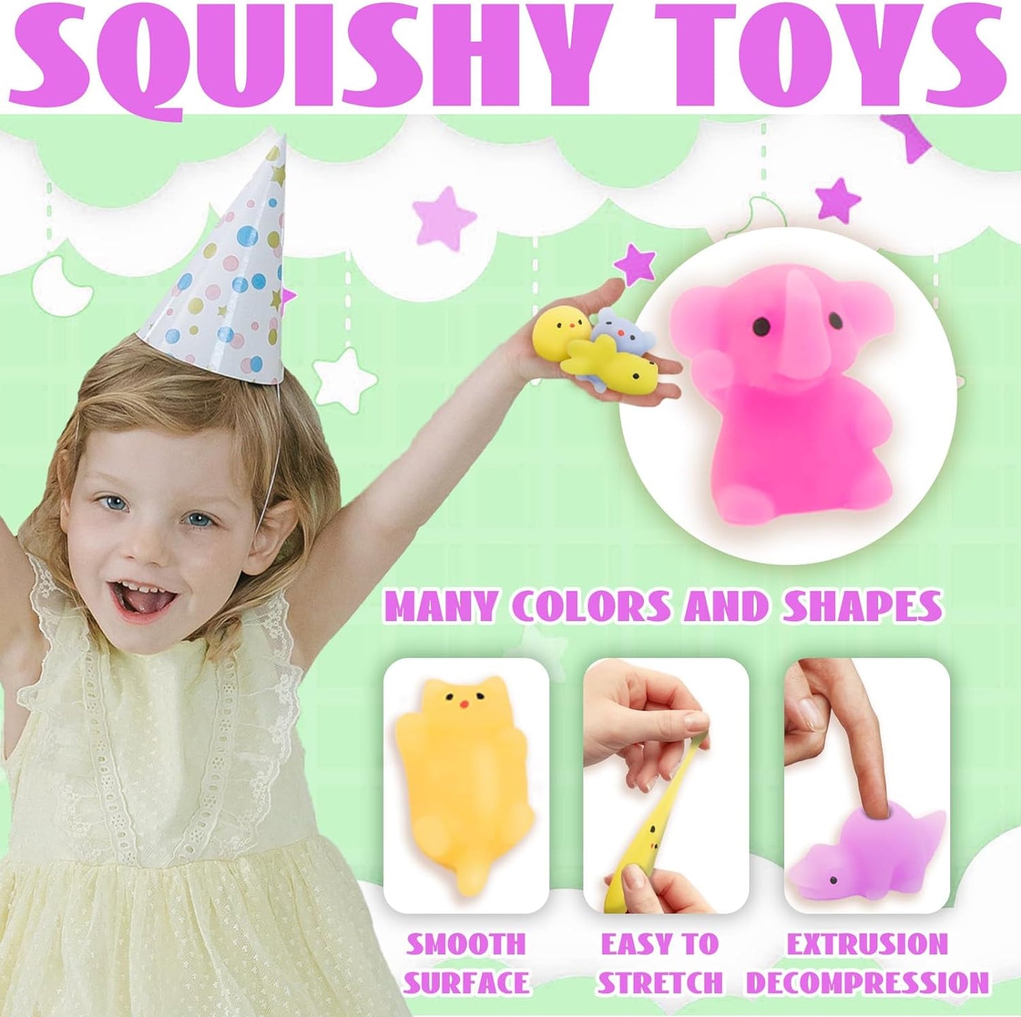 Squishes 80 Pcs Tiny Mochi Squishy Toys for Kids Age 3+