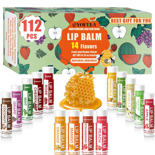 Yopela 112 Pack Natural Lip Balm Bulk Lip Moisturizer with Vitamin E and Coconut Oil