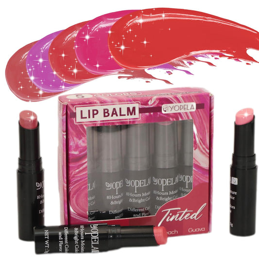 Yopela 5 Pack Tinted Lip Balm With Glitter Powder