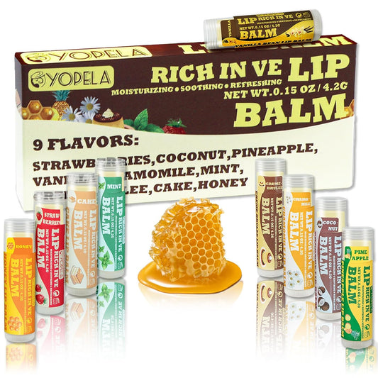 Yopela 9 Pack Natural Lip Balm Sets with Vitamin E and Coconut Oil