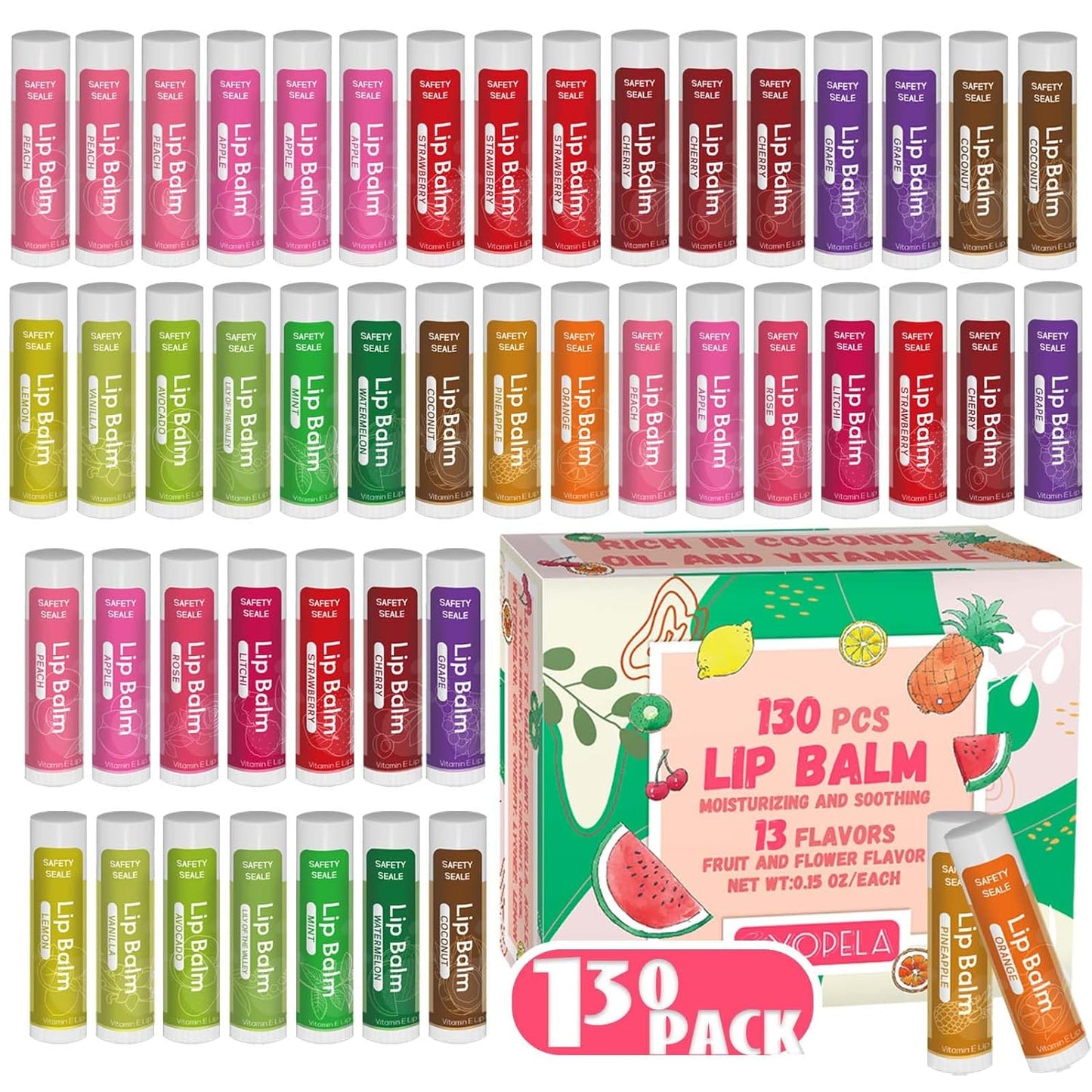 Yopela 130 Pack Natural Lip Balm Sets with Vitamin E and Coconut Oil